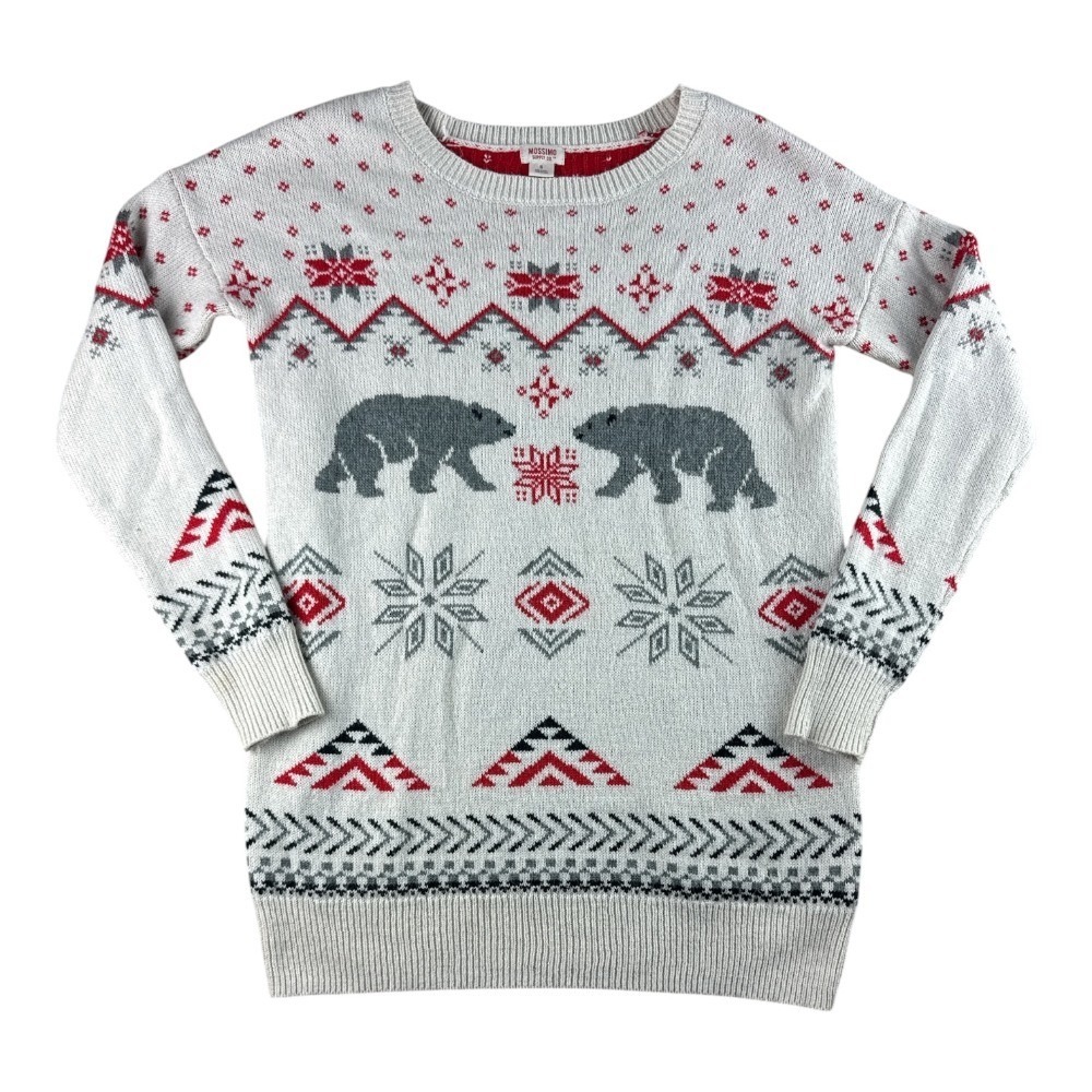 Mossimo Supply Co Women Small Fair Isle Polar Bear Holiday Knit Sweater Red Gray